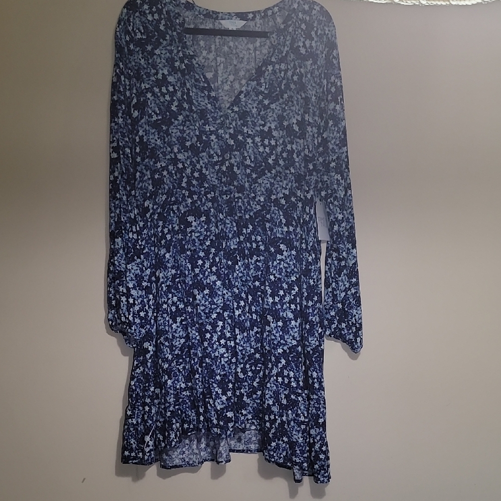 Floral Blue Long-Sleeve Dress